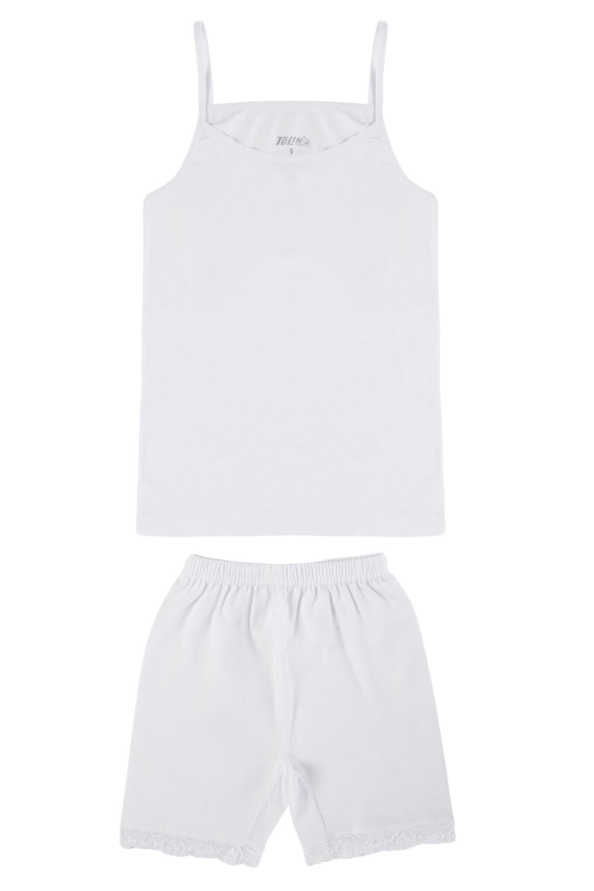 Tolin %100 Pamuk Kız Çocuk Dantelli Şortlu Atlet Takım 8424