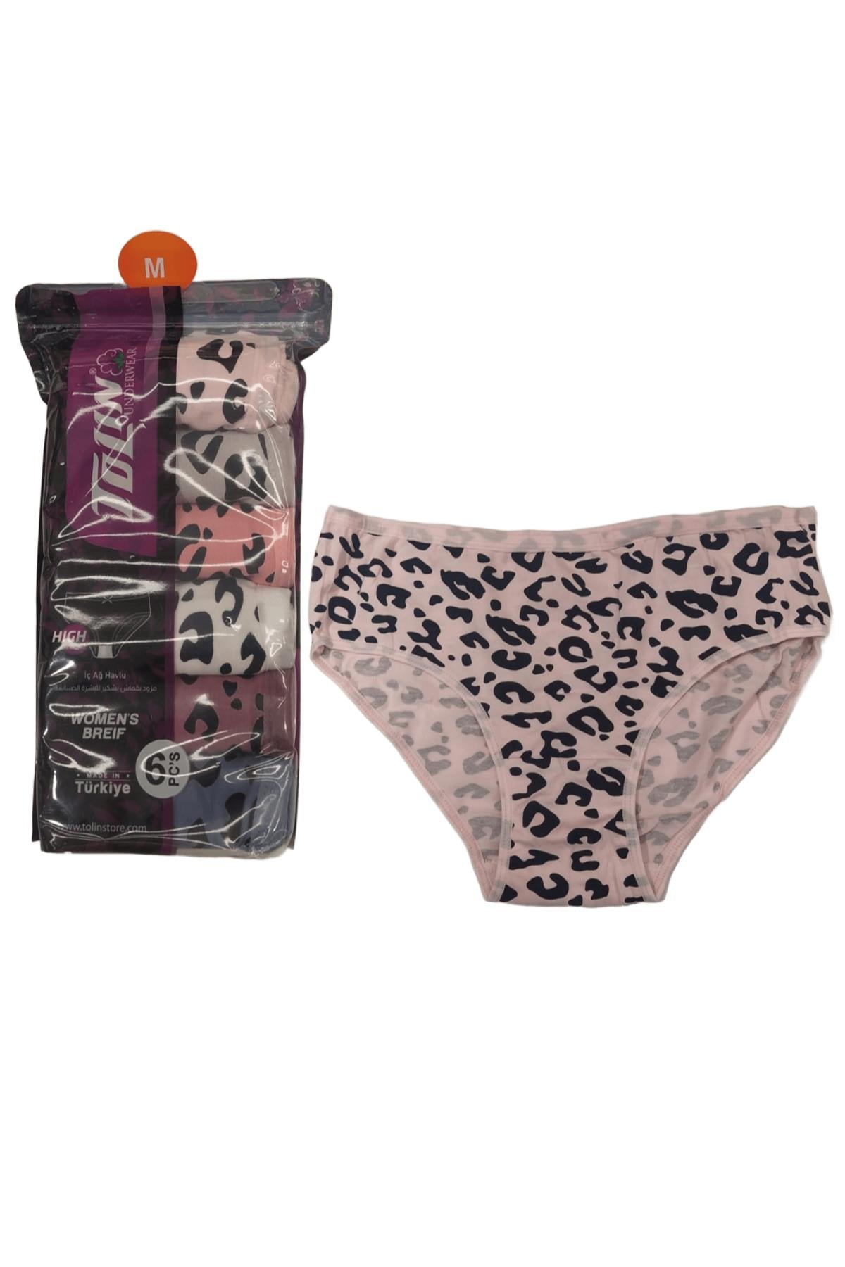 Kadın 6 lı Pamuklu Likralı Baskılı Orta Bel Havlu Ağlı Külot Seti 2276