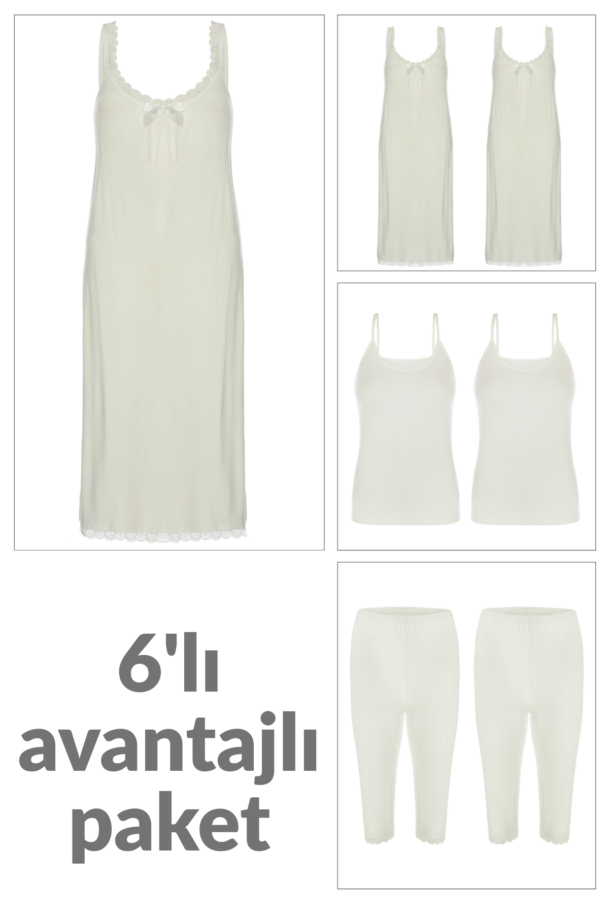 Kadın 2 li Gecelik, İnce Askılı Atlet ve Kapri Tayt İç Giyim Kombin Seti - SET5