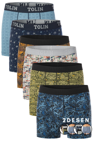 Erkek 6 lı Süprem Pamuklu Likralı Renkli Boxer Seti 4147