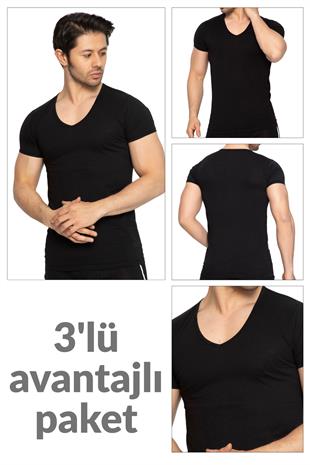 3 lü Paket %100 Pamuk Erkek Süprem V Yaka Fanila 317