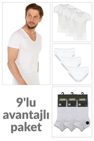 Erkek 3 lü Fanila, Külot ve Çorap İç Giyim Kombin Seti - SET1