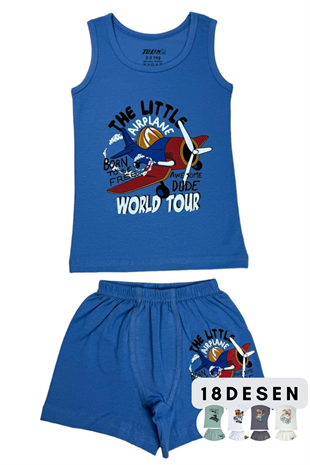 Erkek Çocuk Pamuklu Baskılı Atlet Şort Takım 830