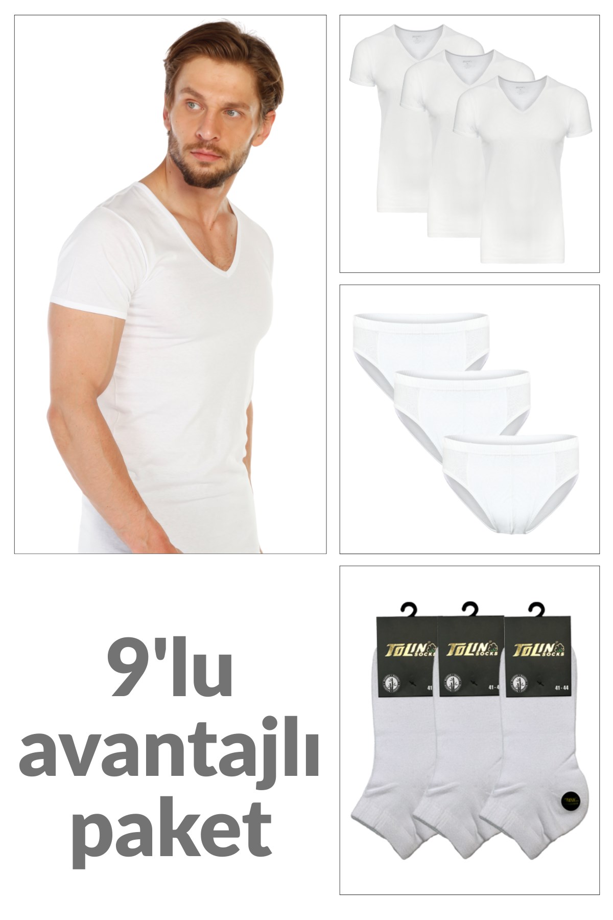 Erkek 3 lü Fanila, Külot ve Çorap İç Giyim Kombin Seti - SET1