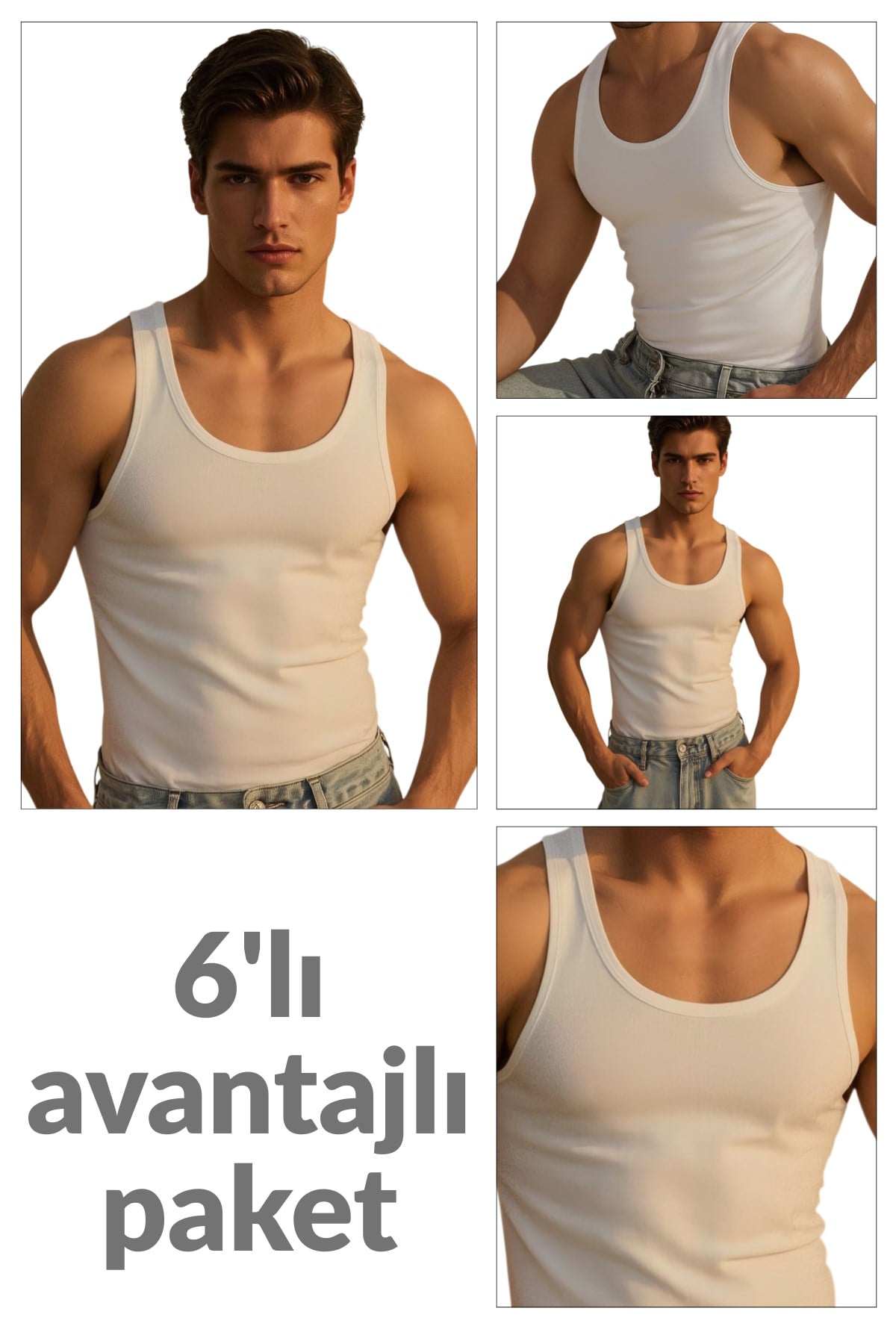 100% Cotton 6 Pcs Men's Single Jersey Undershirt 114