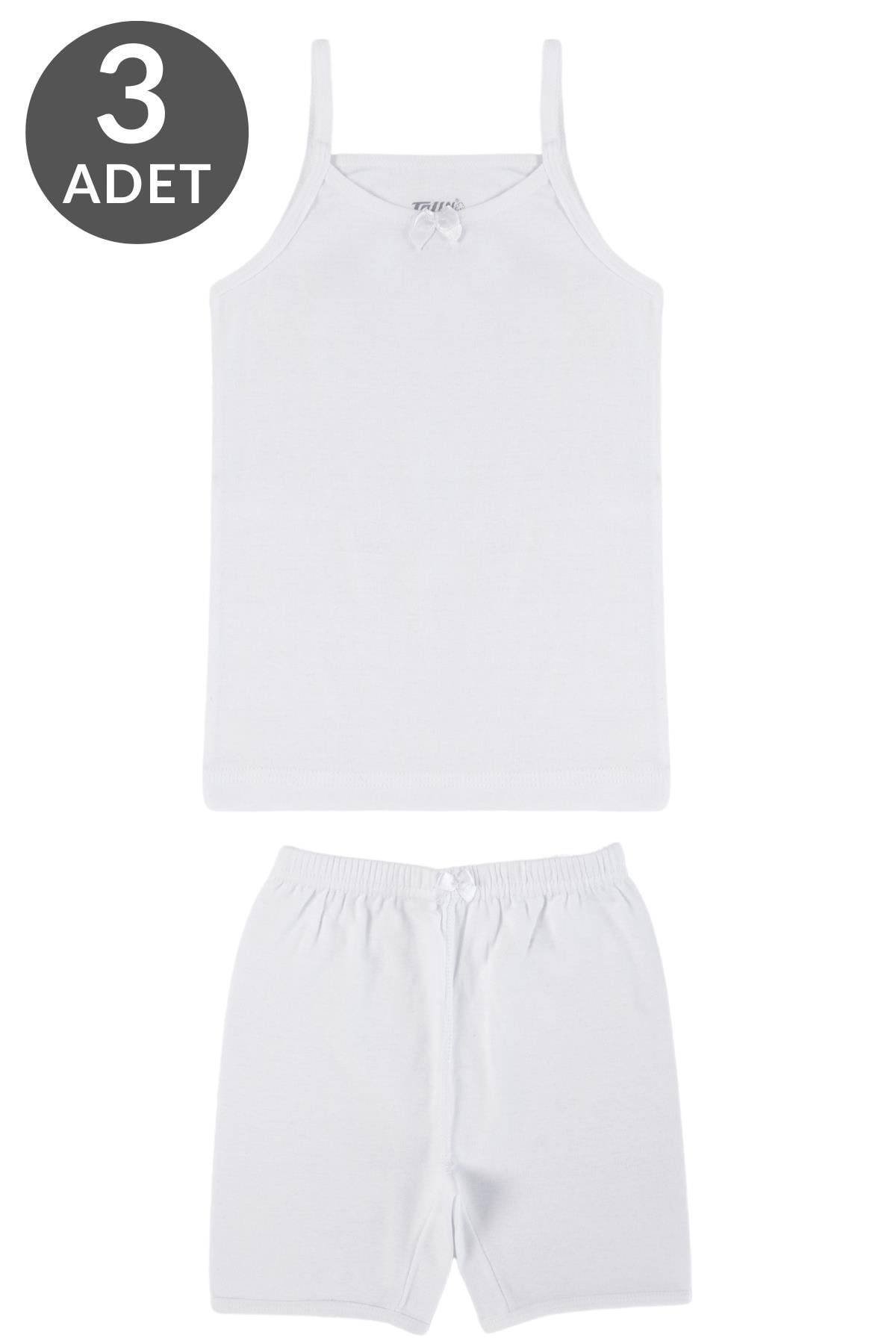 Tolin 3 Lü Paket %100 Pamuk Kız Çocuk Atlet Şort Takım 8425