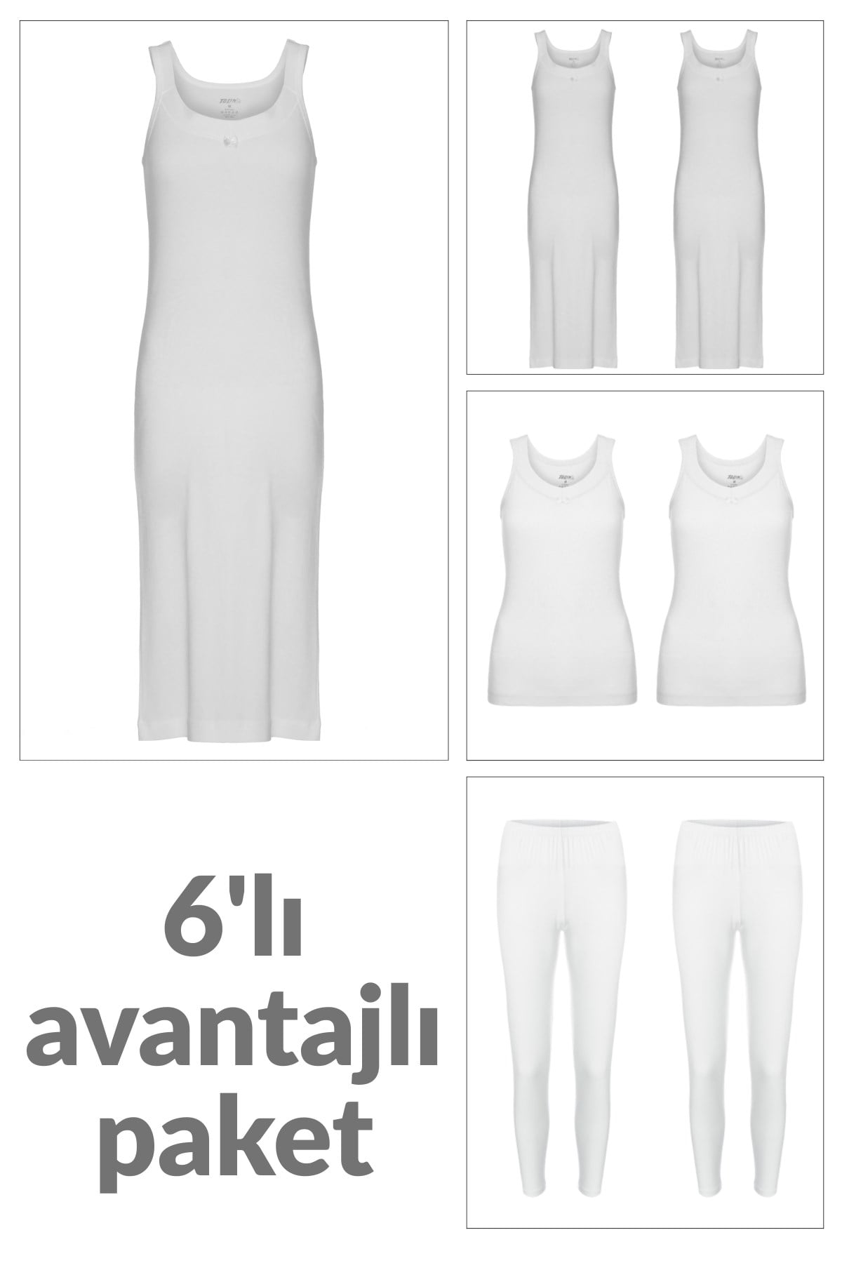 Kadın 2 li Gecelik, Geniş Askılı Atlet ve Uzun Tayt İç Giyim Kombin Seti - SET4