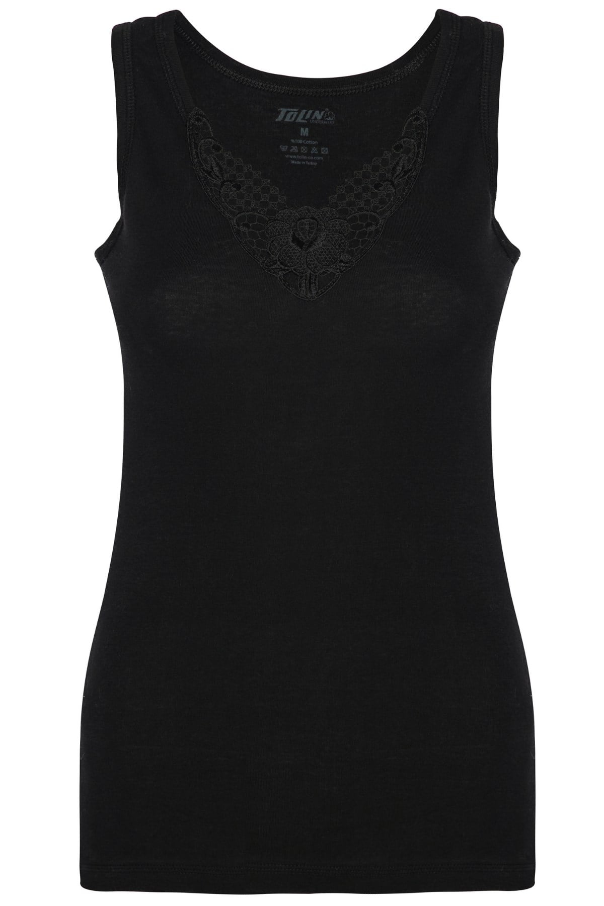 Kadın %100 Pamuk Geniş Askılı Güpürlü Atlet 1215