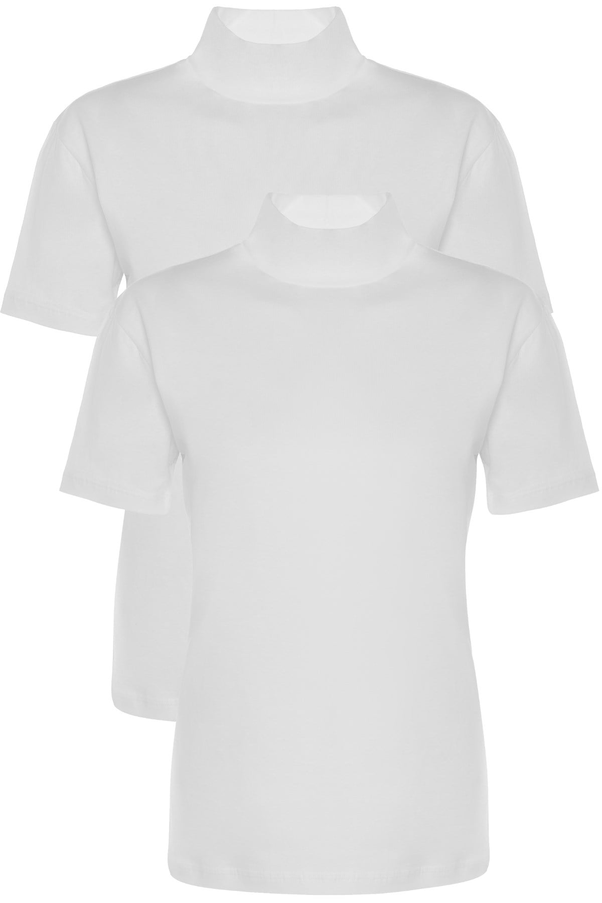 Kadın 2 li Paket Kısa Kollu Pamuklu Likralı Balıkçı Yaka 3257