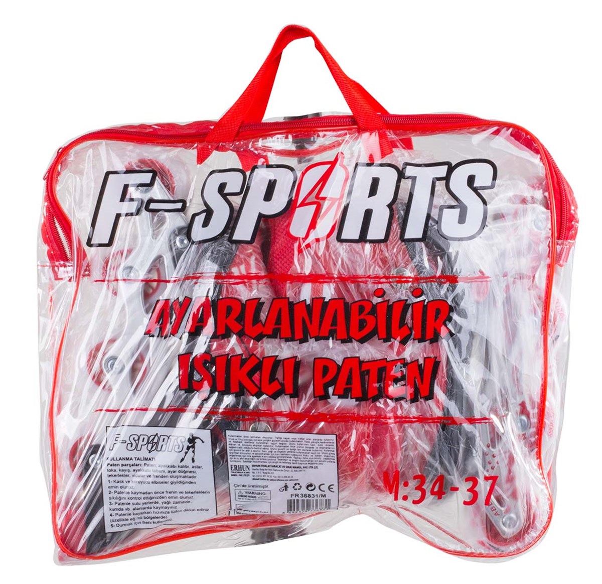 F-Sports Kırmızı Ayarlabilir 2+2 Işıklı Metal Alıştırma Pateni Çanta  Hediyeli