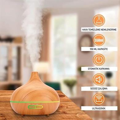 550 ML Kapasiteli H2O Kumandalı Aroma Difüzör (Açık Ahşap)