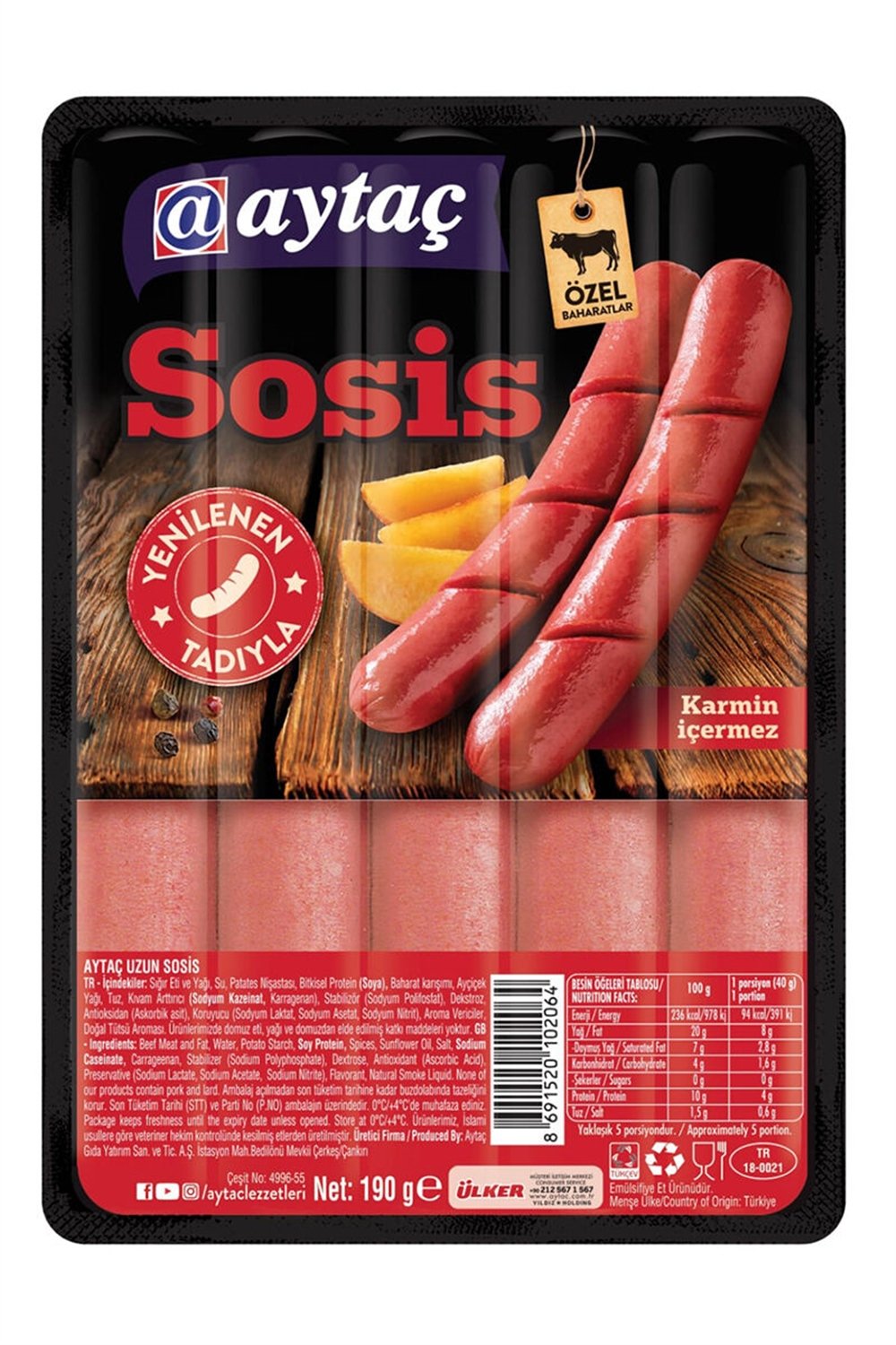 Aytaç Dana Sosis 5li 190 Gr