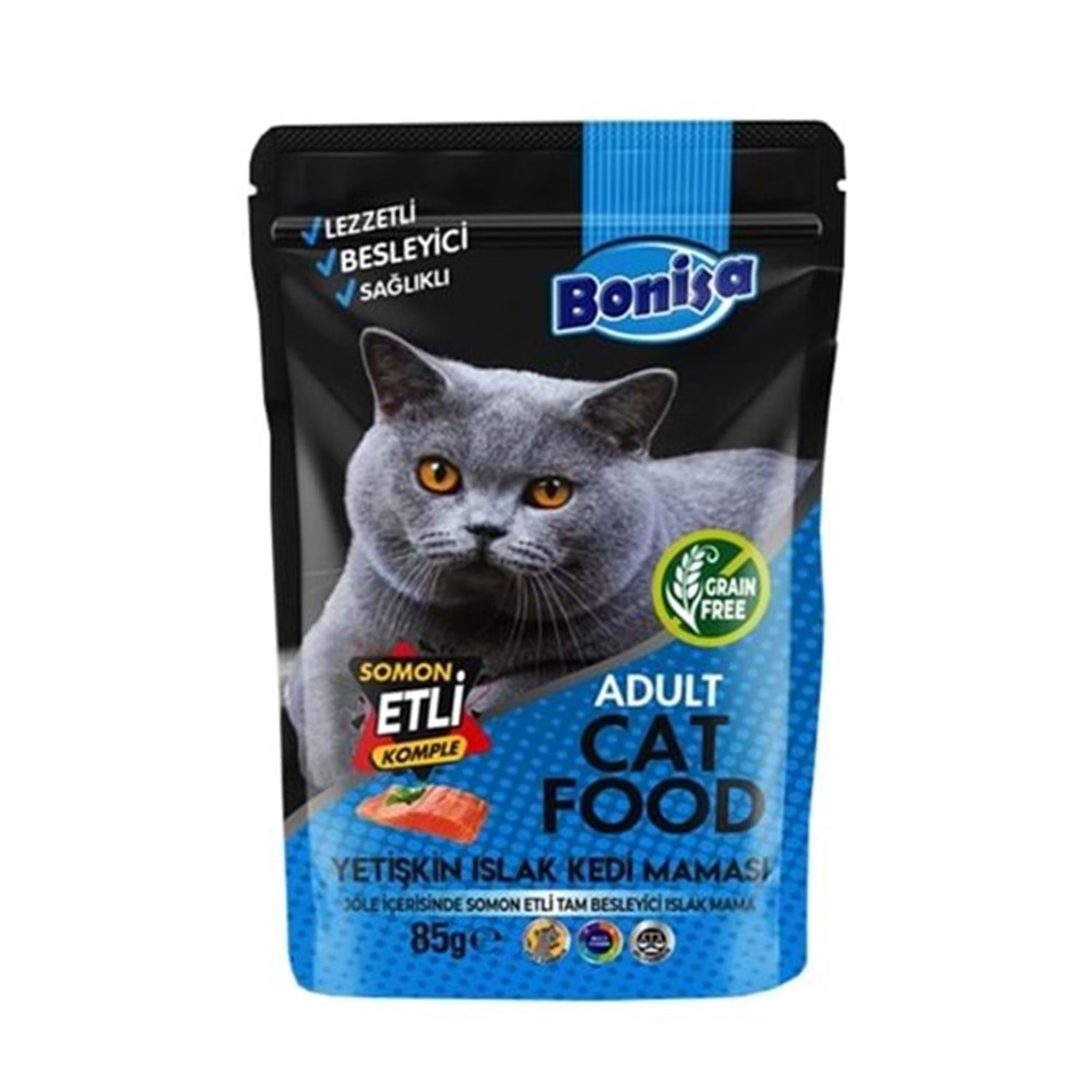 Bonisa Yetişkin Islak Kedi Maması 85 gr Somon Etli