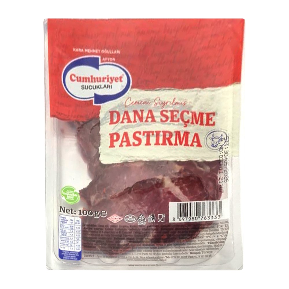 PastırmaCumhuriyet Çemeni Sıyrılmış Dana Seçme Pastırma 100 g