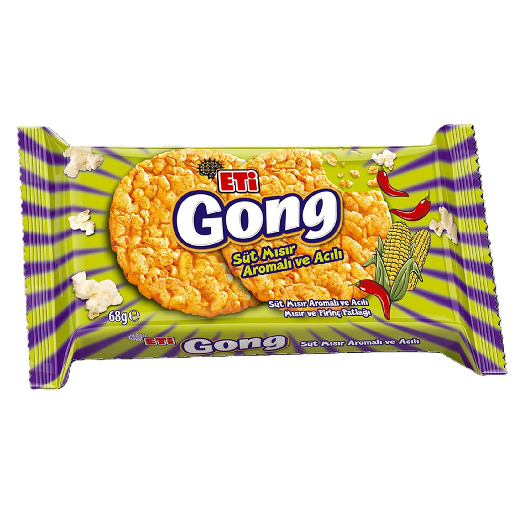 CipsEti Gong Süt Mısır Aromalı ve Acılı Mısır ve Pirinç Patlağı 68 g