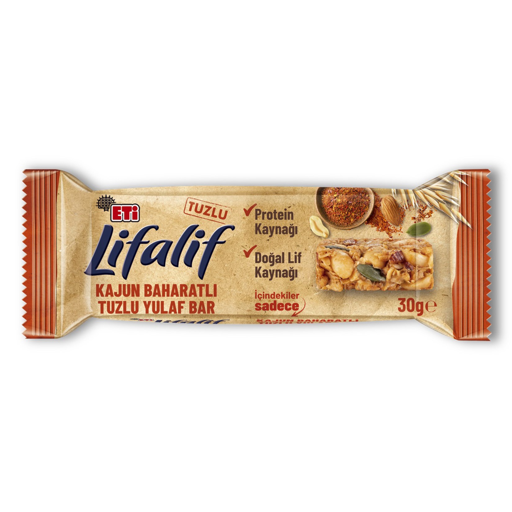 Bar KaplamalılarEti Lifalif Kajun Baharatlı Tuzlu Yulaf Bar 30 g