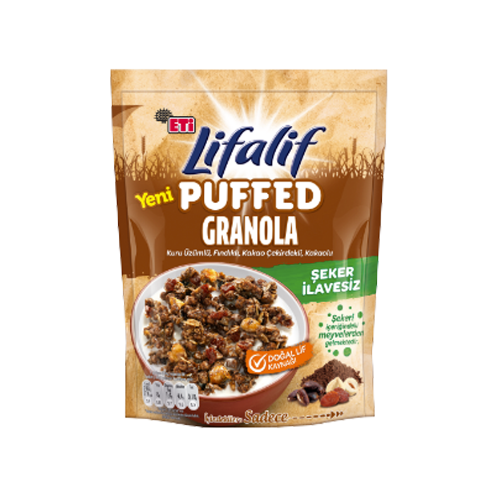 MüsliEti Lifalif Puffed Granola Kuru Üzüm Fındıkl Kakaolu 160 gr