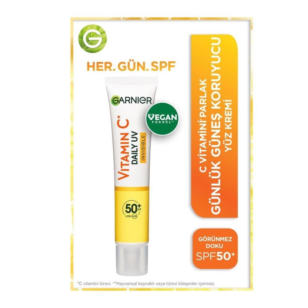 Güneş Kremi, LosyonuGarnier C Vitamini Parlak Günlük Güneş Koruyucu Fluid Yüz Kremi Görünmez Doku SPF50+ 40ml