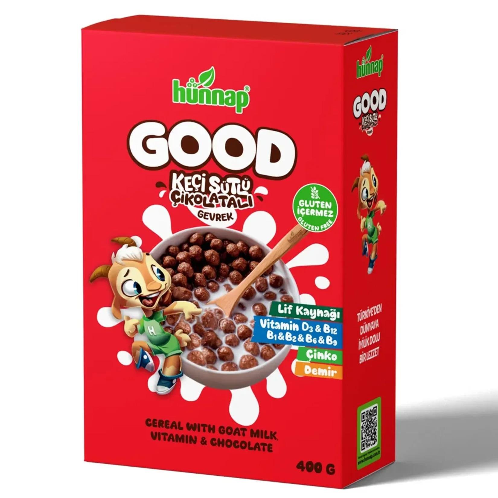 Mısır GevreğiHünnap Good Keçi Sütlü Vitaminli Çikolatalı Gevrek 400 gr