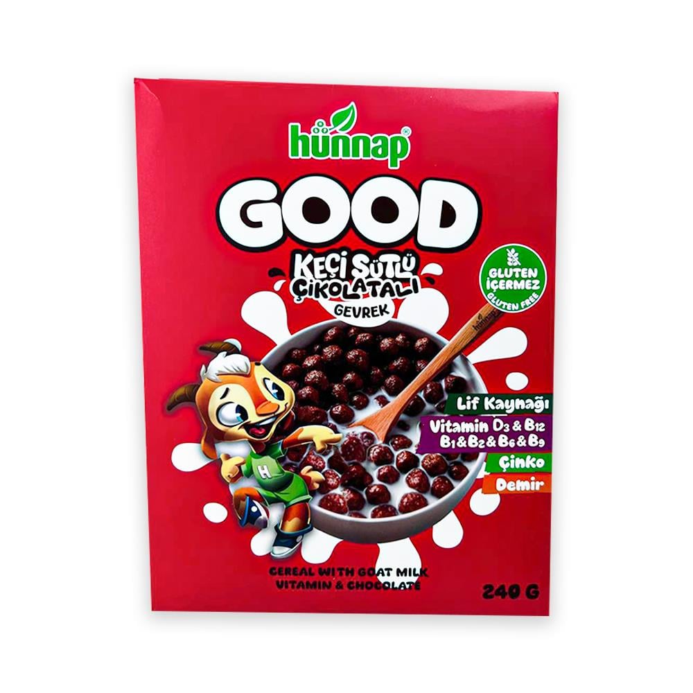 Mısır GevreğiHünnap Good Keçi Sütlü Vitaminli Çikolatalı Gevrek 240 gr