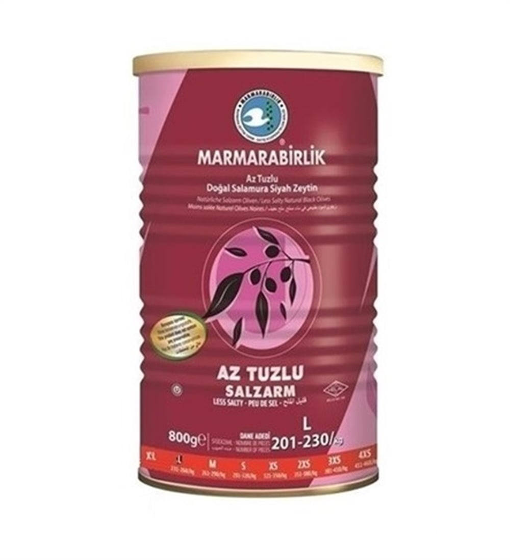 Marmara Birlik Doğal Siyah Zeytin Salamura  Az Tuzlu 800 Gr