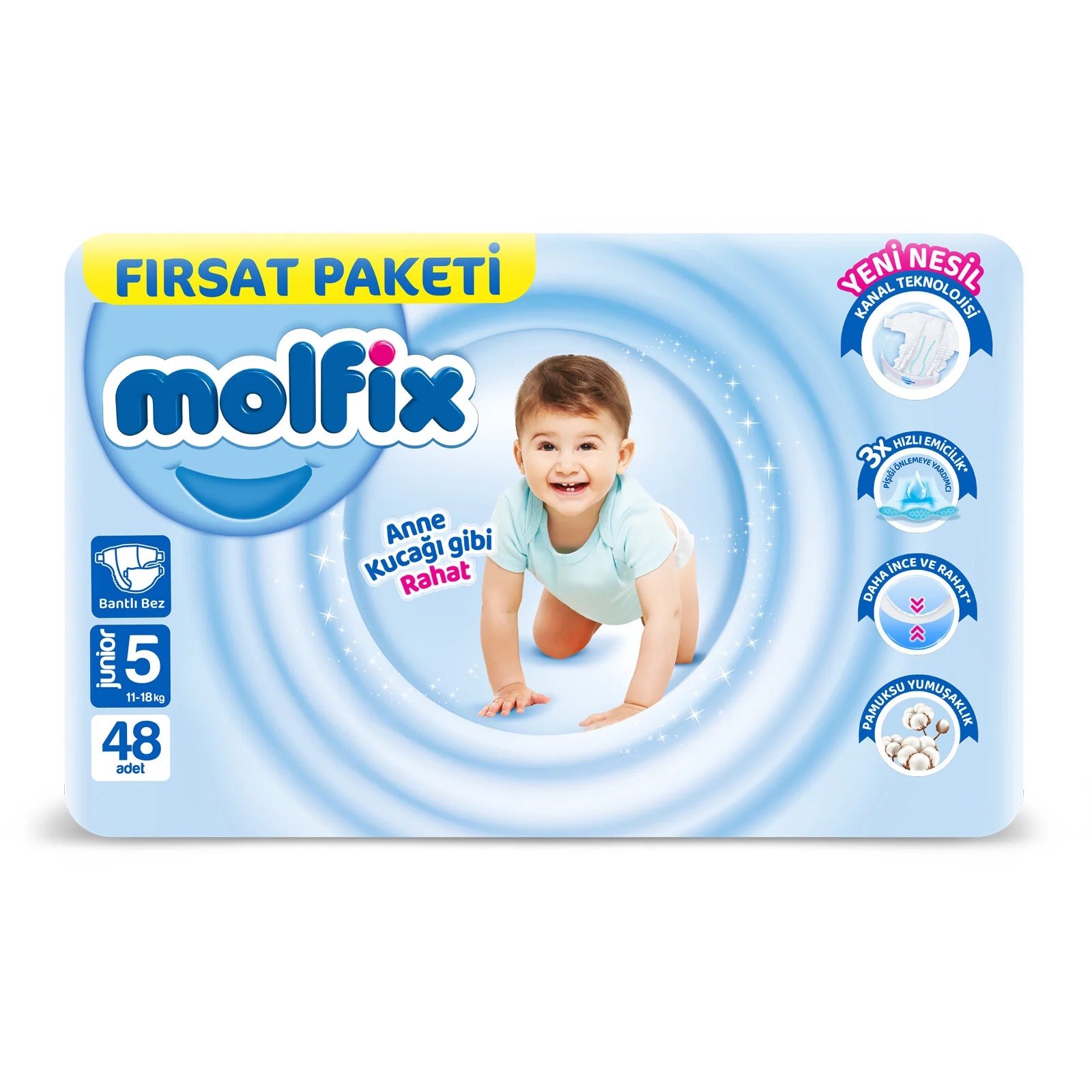 Bebek BezleriMolfix Bantlı Bebek Bezi Fırsat Pk Junior Beden:5 (11-18) 48 li