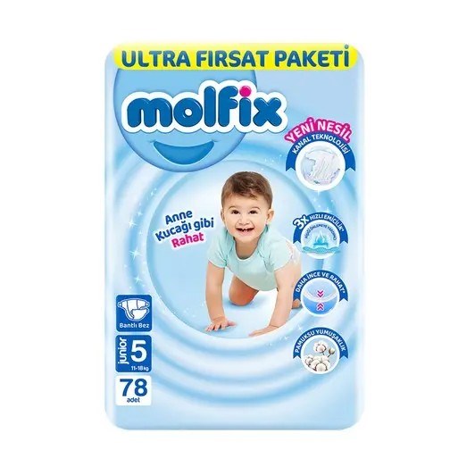 Bebek BezleriMolfix Bebek Bezi Ultra Fırsat Paketi Junior 5 Numara 78 Adet
