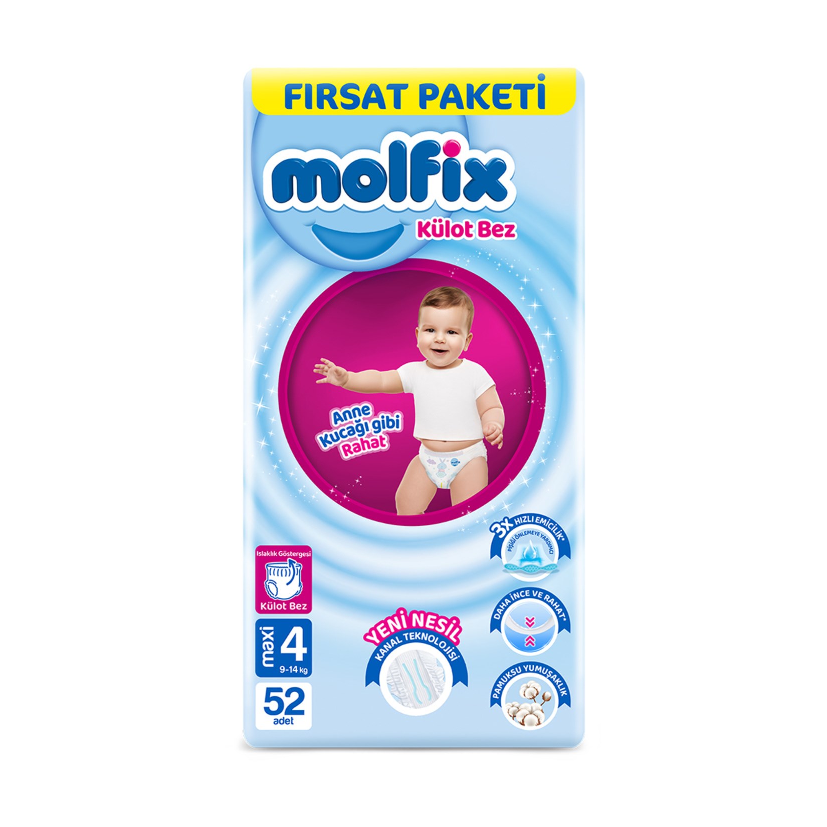 Bebek BezleriMolfix Külot Bez Fırsat Paketi 4 Beden (9-14)kg 52 Adet