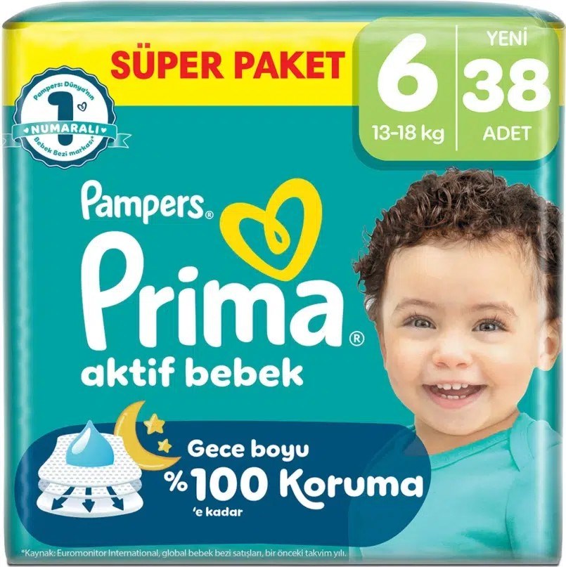 Bebek BezleriPrima Bebek Bezi Süper Paket Extra Large(6) 13-18 Kg 38 li