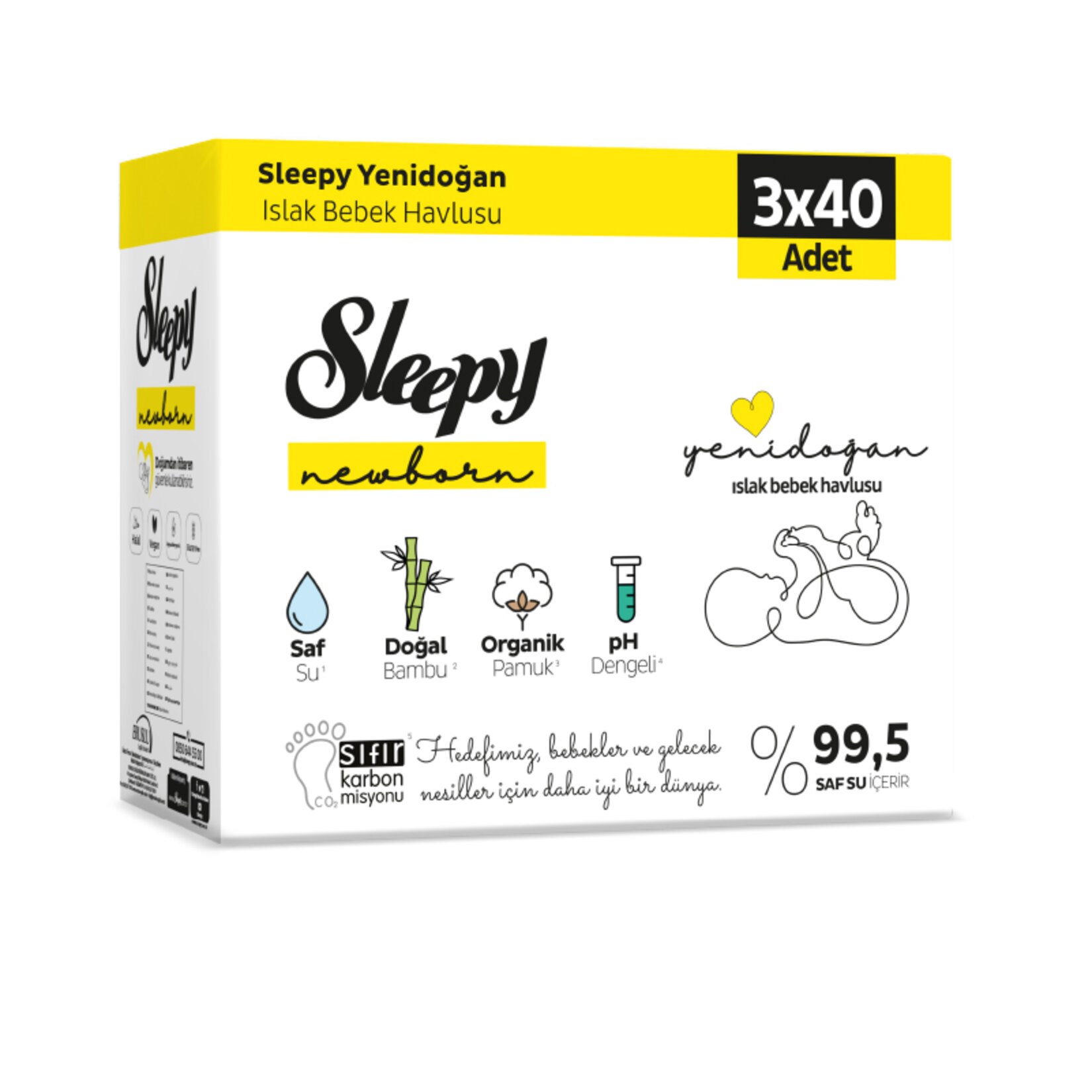 Islak MendilSleepy Islak Havlu Bio Natural Yenidoğan 3*40 lı