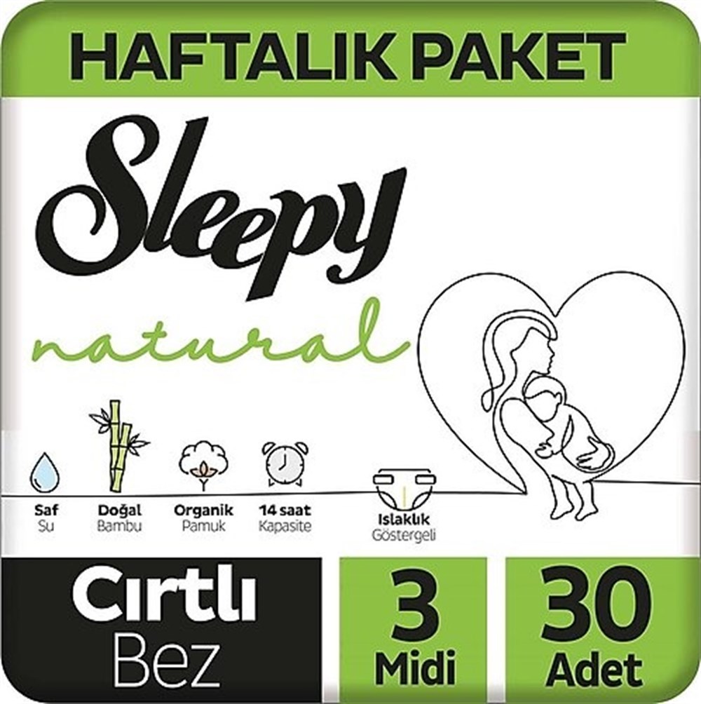 Sleepy Natural Bebek Bezi 3 Beden Midi 4-9Kg 30'lu