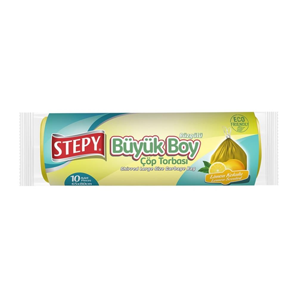 Çöp PoşetiStepy Büyük Boy Çöp Torbası Limon Kokulu 10 Adet ( 65*80 cm )
