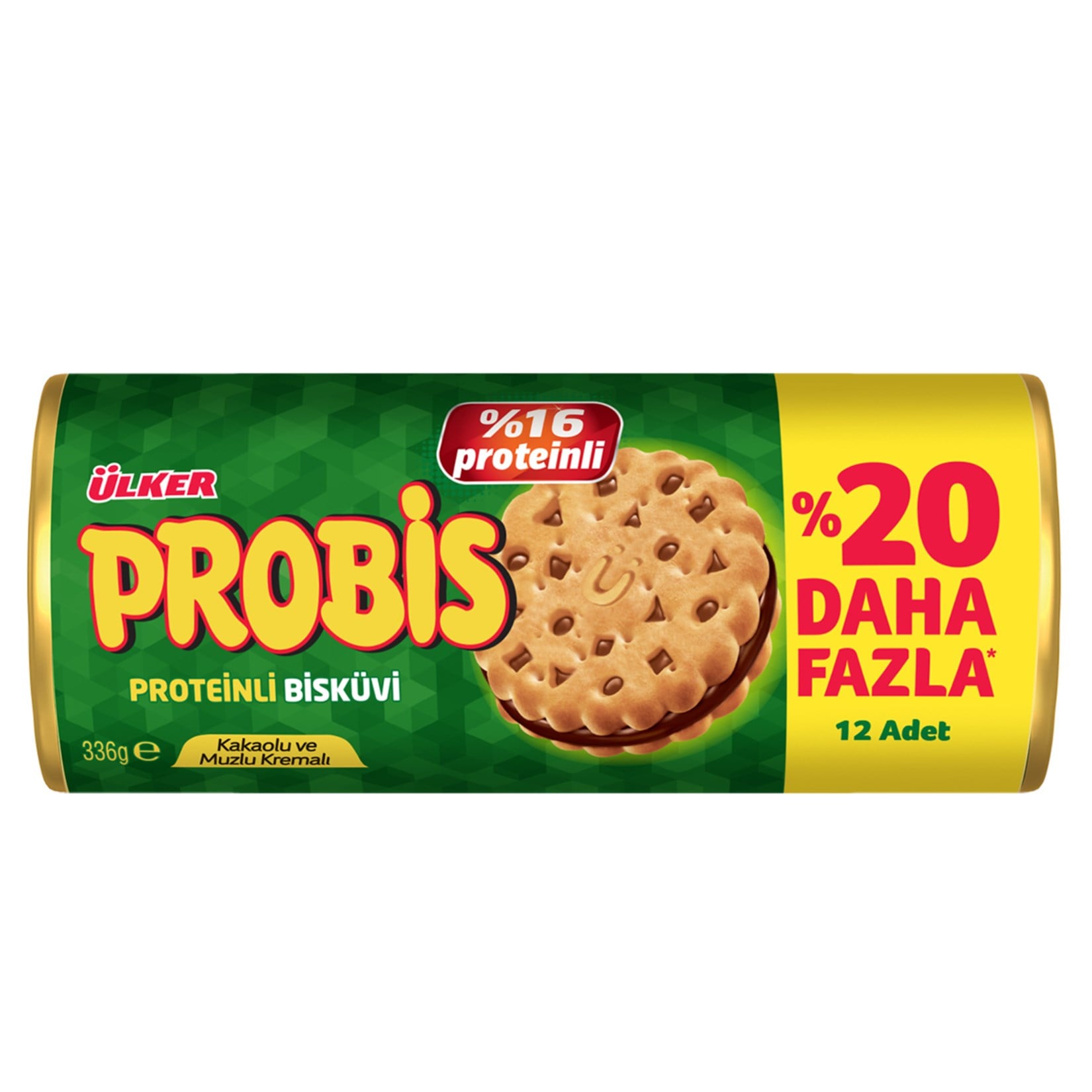 BisküviÜlker Probis Proteinli Kakaolu ve Muzlu Kremalı Bisküvi 12 li 336 g