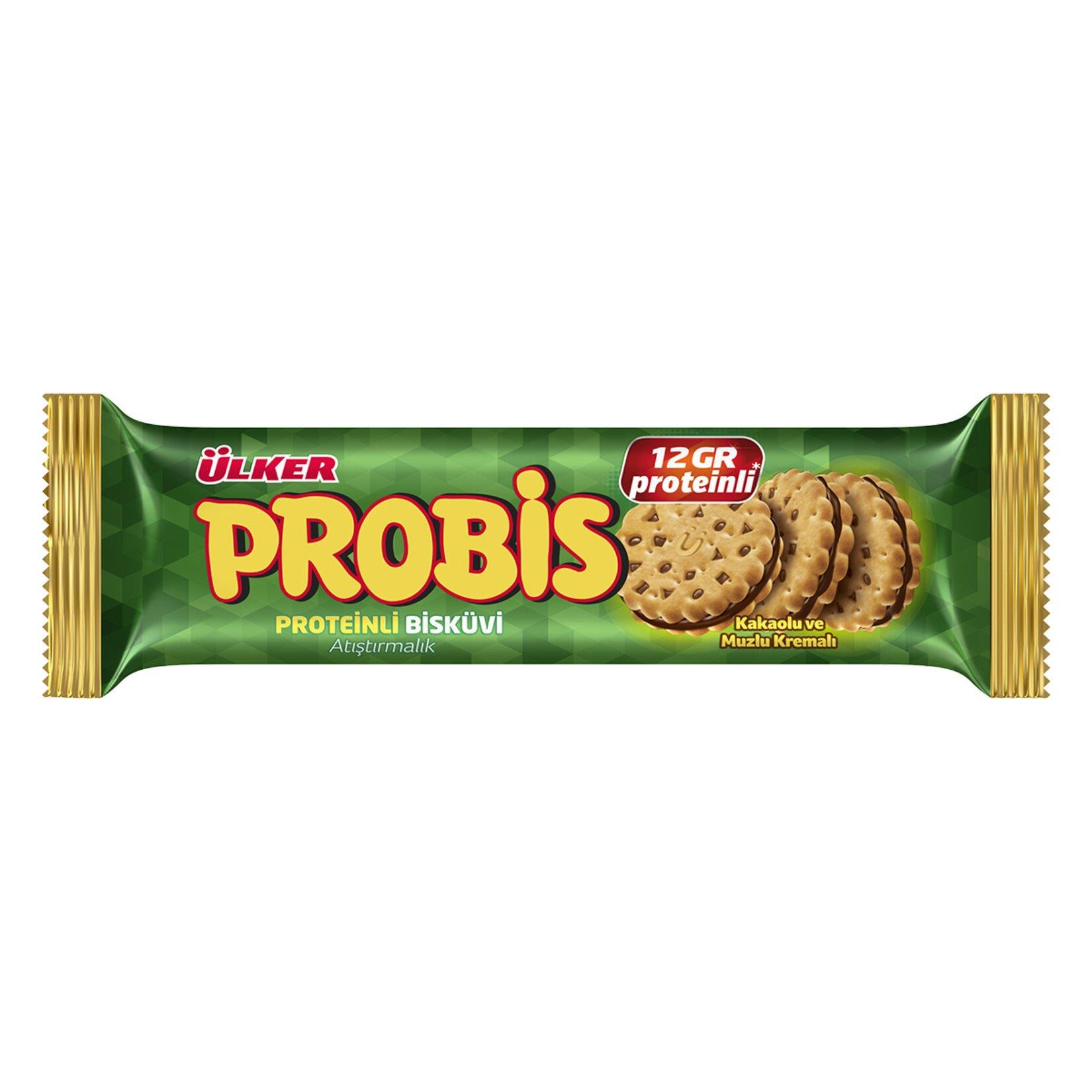 BisküviÜlker Probis Proteinli Şeker İlavesiz Kakaolu ve Muzlu Kremalı Bisküvi 101 Gr