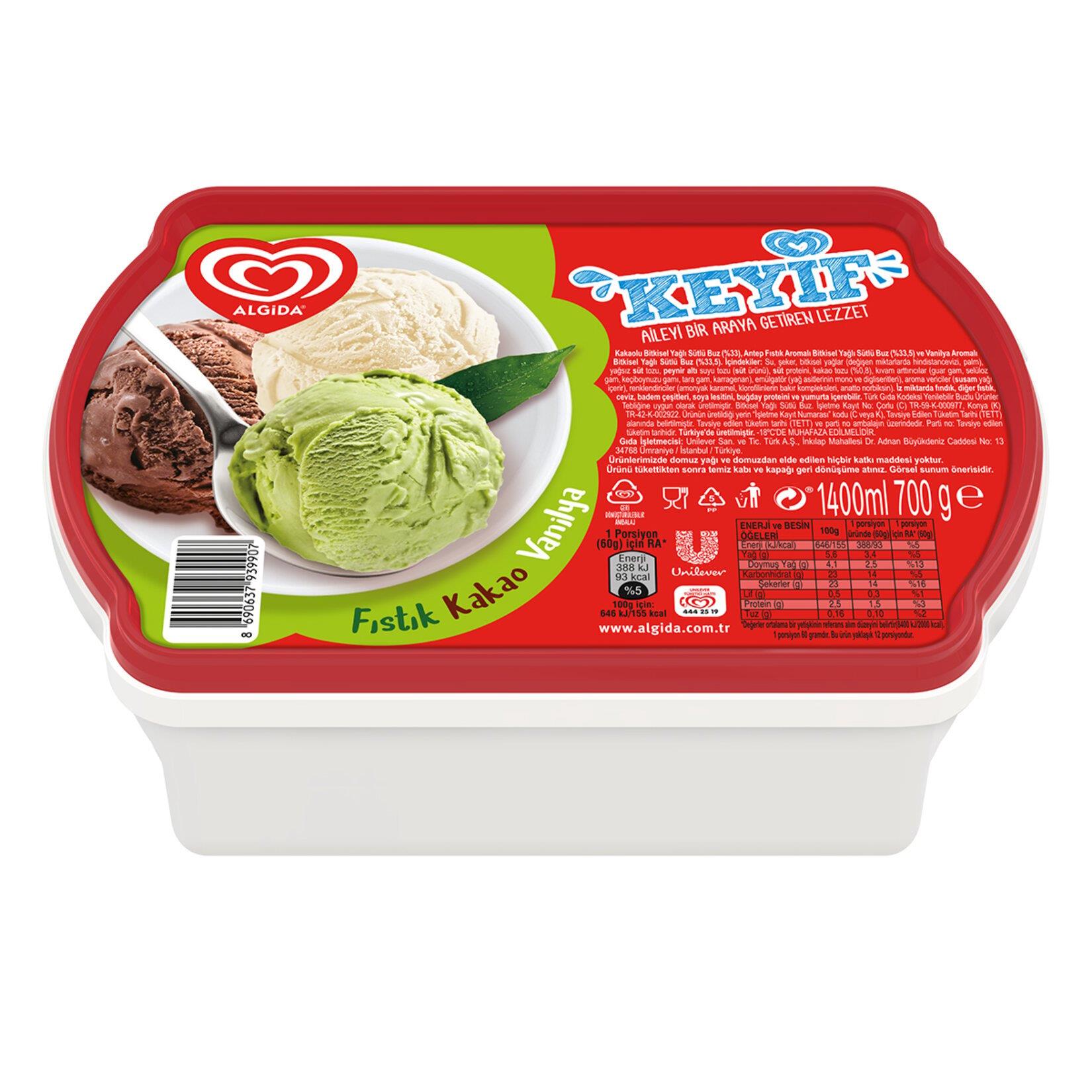 DondurmaAlgida Keyif Fıstık Kakao Vanilya 1400 Ml