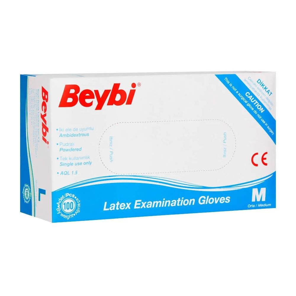 Beybi Lateks Pudralı Muayene Eldiveni Medium 100