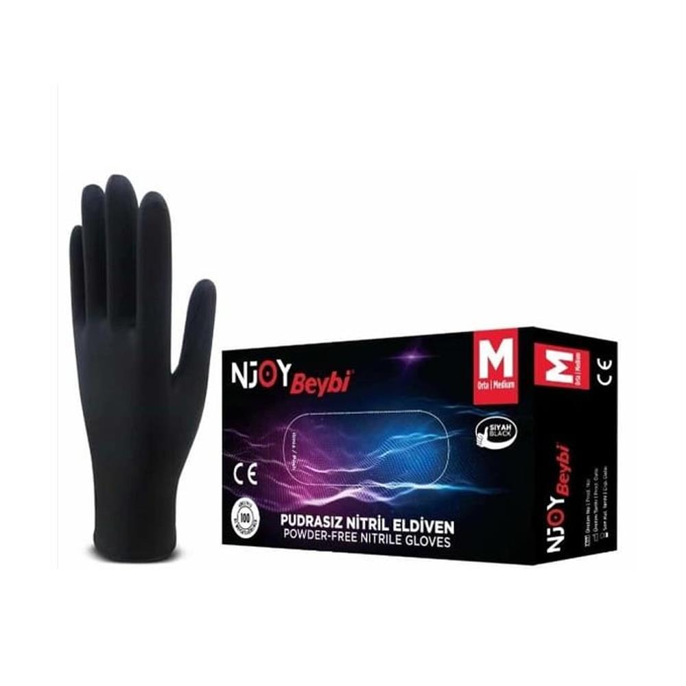 Antibakteriyel ÜrünlerBeybi Nitril Pudrasız Muayene Eldiveni M Siyah 100