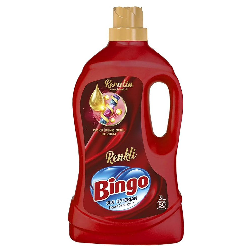 Sıvı Çamaşır DeterjanıBingo Sıvı Çamaşır Deterjanı Renkli Keratin 50 Yıkama 3000 ml