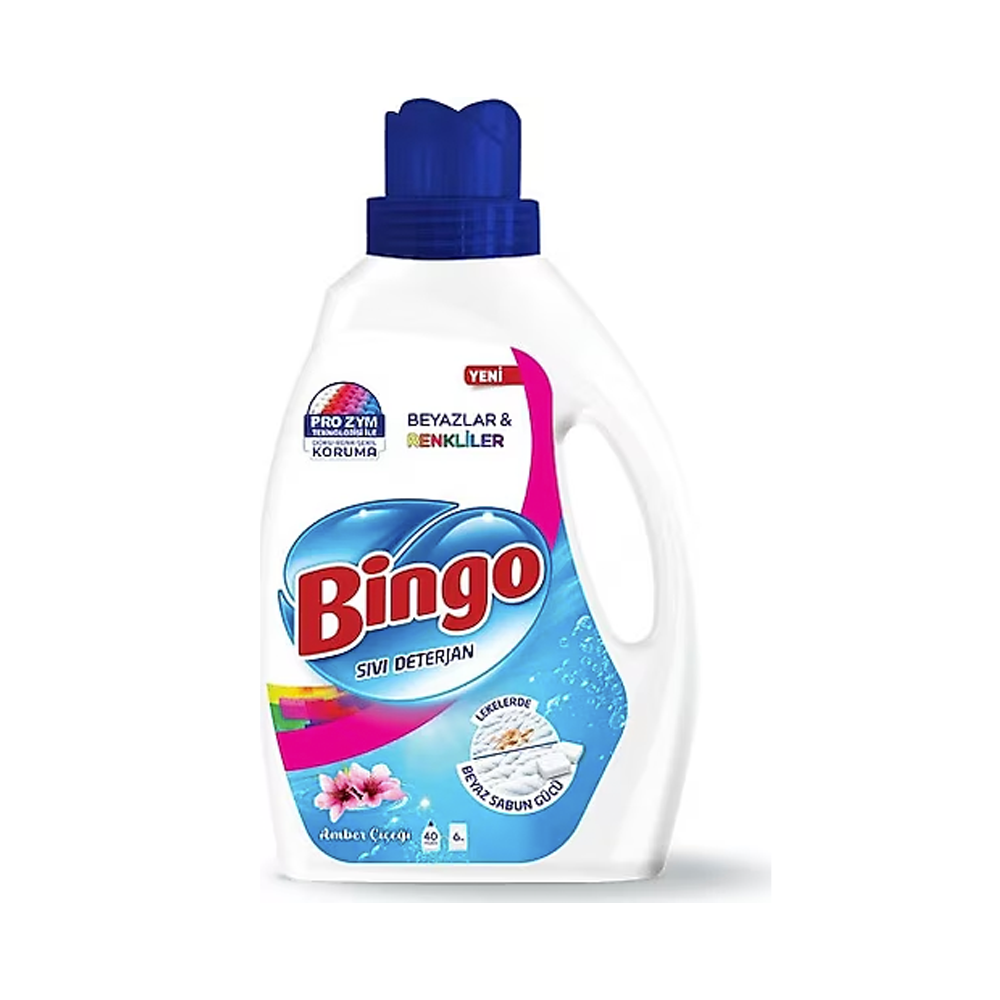 Sıvı Çamaşır DeterjanıBingo Sıvı Deterjan Beyazlar&Renkliler Amber Çiçeği 40 Yıkama