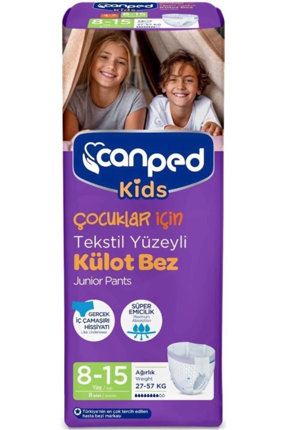 Canped Çocuklar İçin Tekstil Yüzeyli Külot Bez 8-15 Yaş 8 Adet
