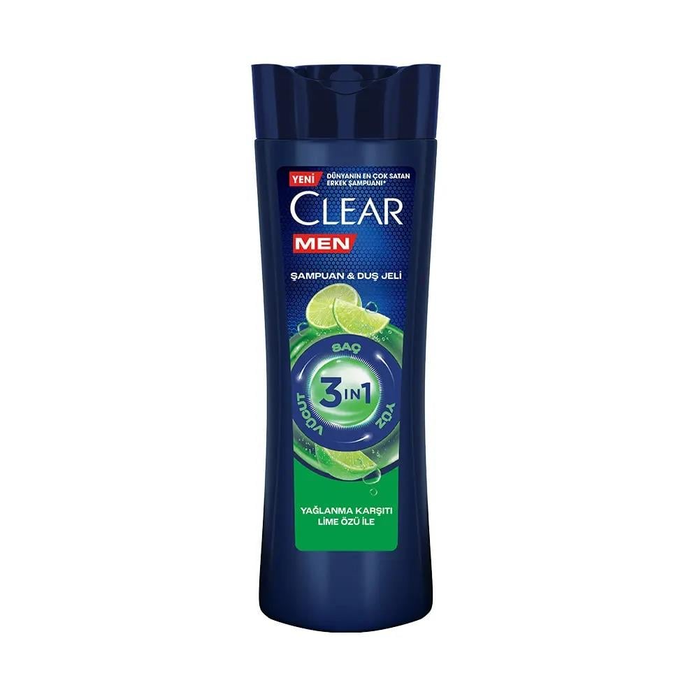 ŞampuanClear Men Şampuan & Duş Jeli 3 in 1 Yağlanma Karşıtı Lime Özlü 350 ml