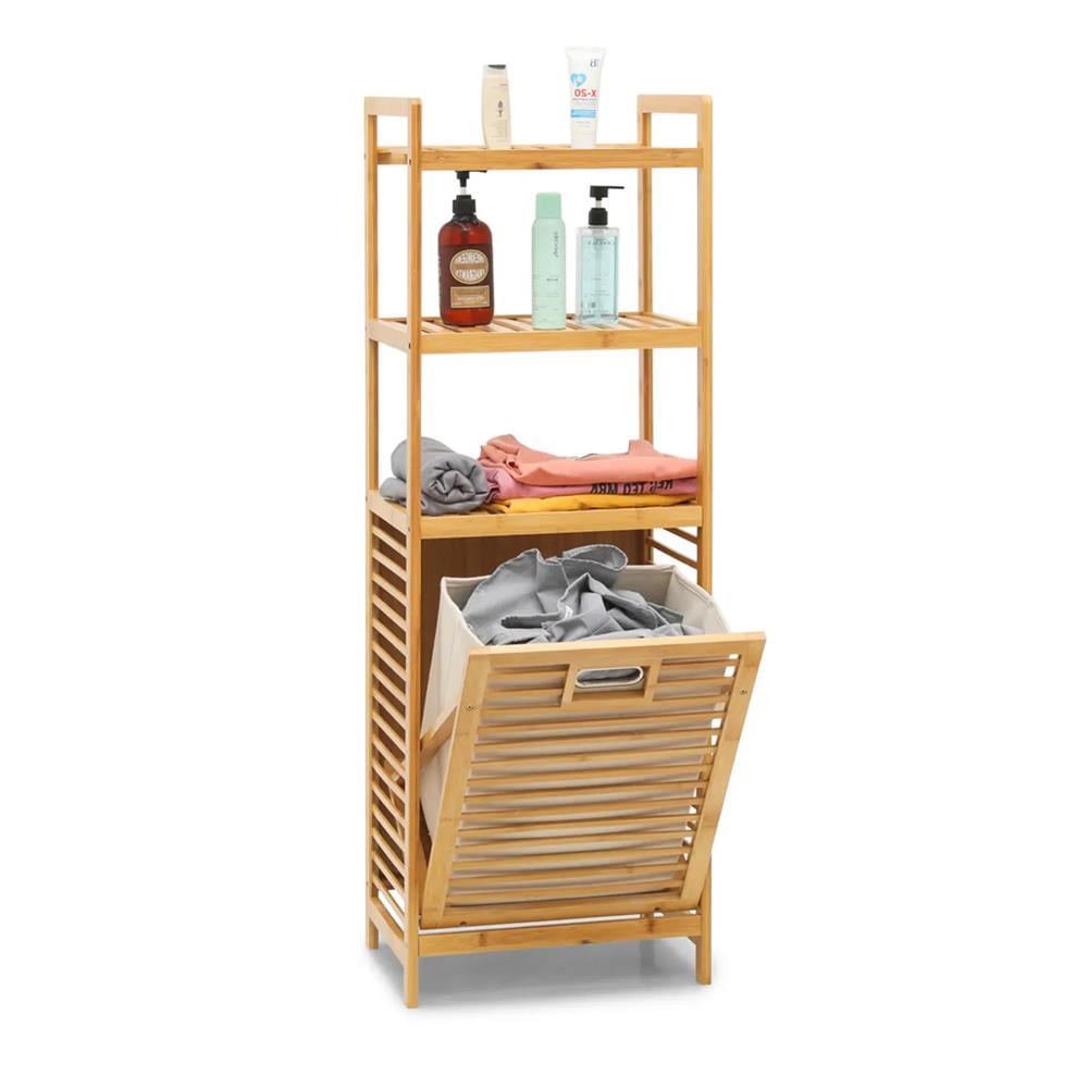 Çamaşır SepetiDigithome Bambu Kirli Sepetli 3 Raflı Çok Amaçlı Banyo Düzenleyici Çamaşır Sepeti Organizer DB-0002