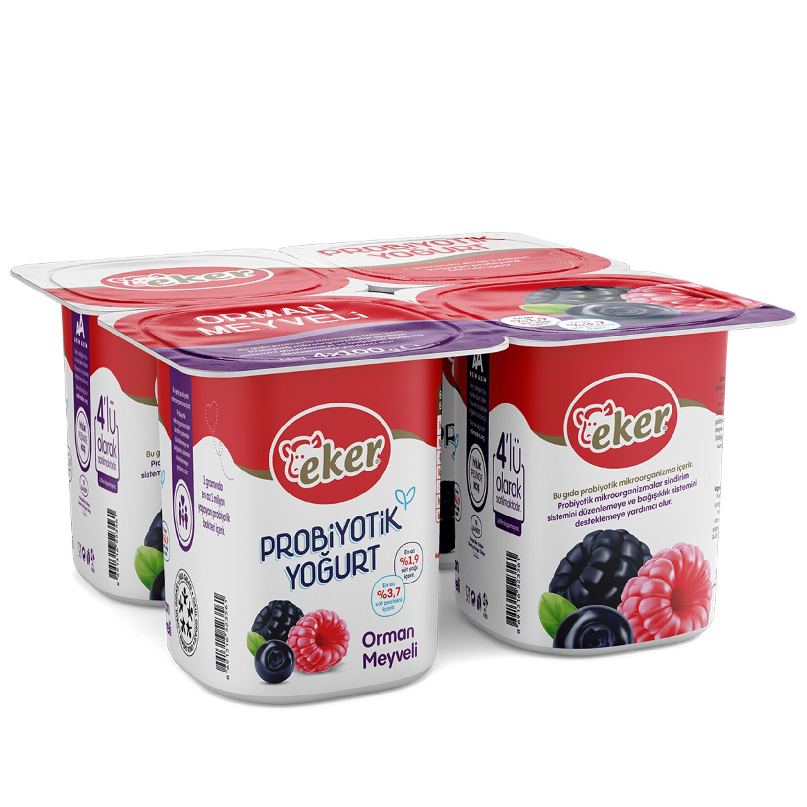 Meyveli YoğurtEker Orman Meyvelı  Probıyotık Yoğurt 4*100 Gr