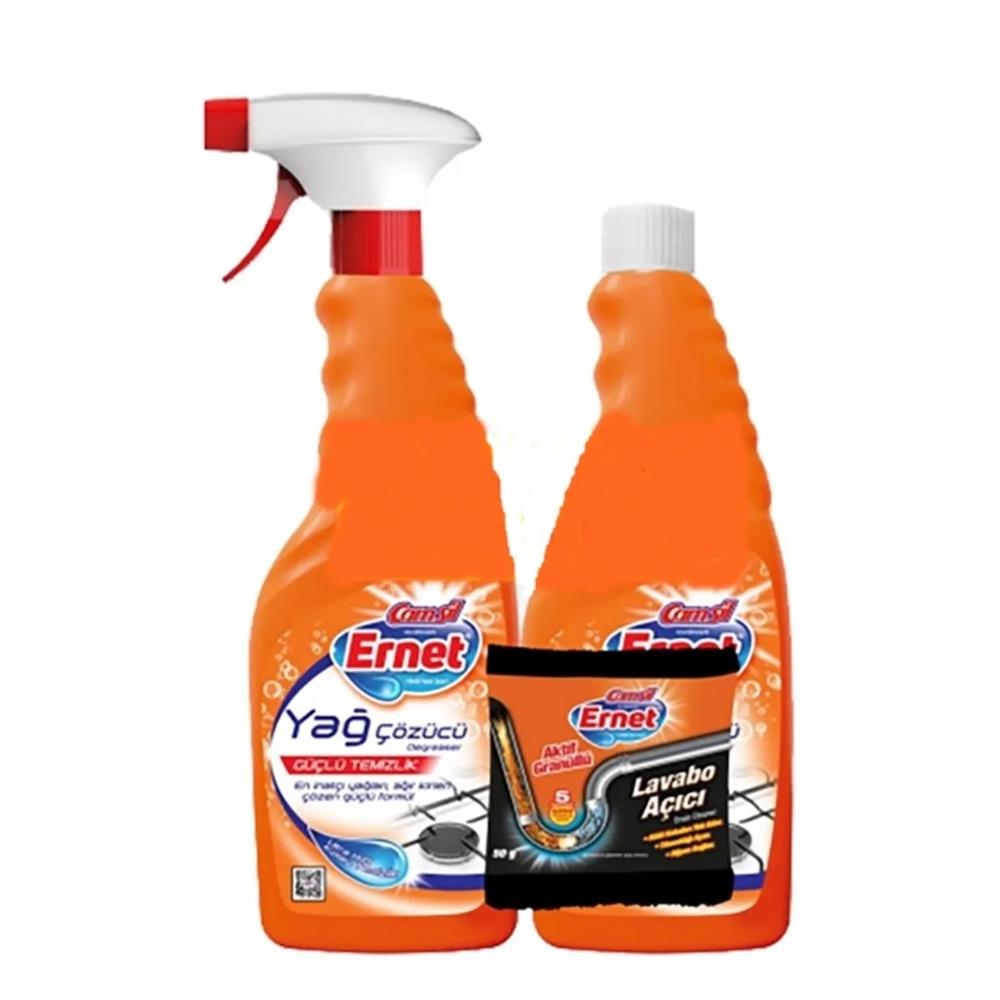 Ernet Yağ Çözücü 2*750 Ml Lavabo Açıcı 50 Gr Hed