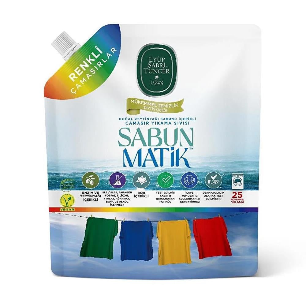 Sıvı Çamaşır DeterjanıEyüp Sabri Tuncer Doğal Zeytinyağı İçerikli Çamaşır Yıkama Sıvısı Zeytin Çiçeği Renkliler İçin 1,5 Litre