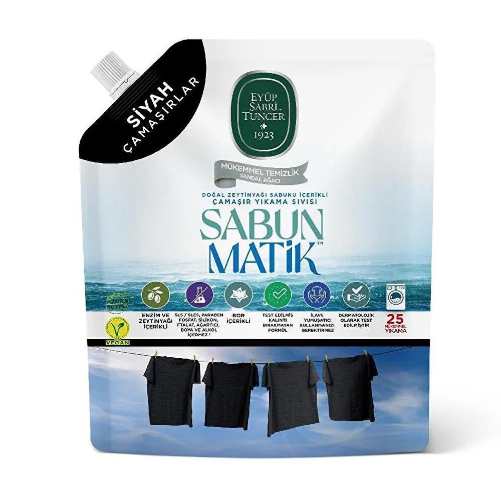 Sıvı Çamaşır DeterjanıEyüp Sabri Tuncer Doğal Zeytinyağı İçerikli Çamaşır Yıkama Sıvısı Sandal Ağacı  Siyahlar 1,5 lt
