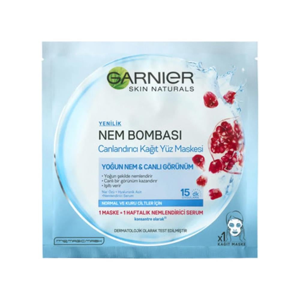 Yüz BakımGarnier Nem Bombası Canlandırıcı Kağıt Yüz Maskesi