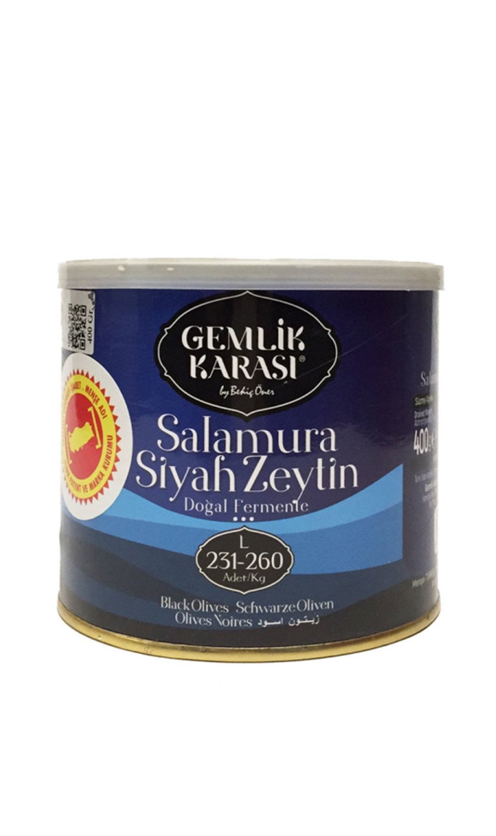 Gemlik Karası Salamura Siyah Zeytin L 231-260  400 Gr