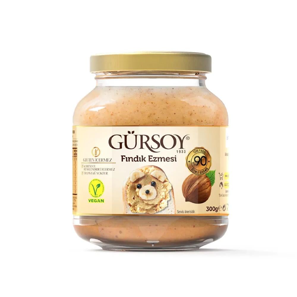 Fındık EzmesiGürsoy Fındık Ezmesi Cam 300 Gr %90 Fındık