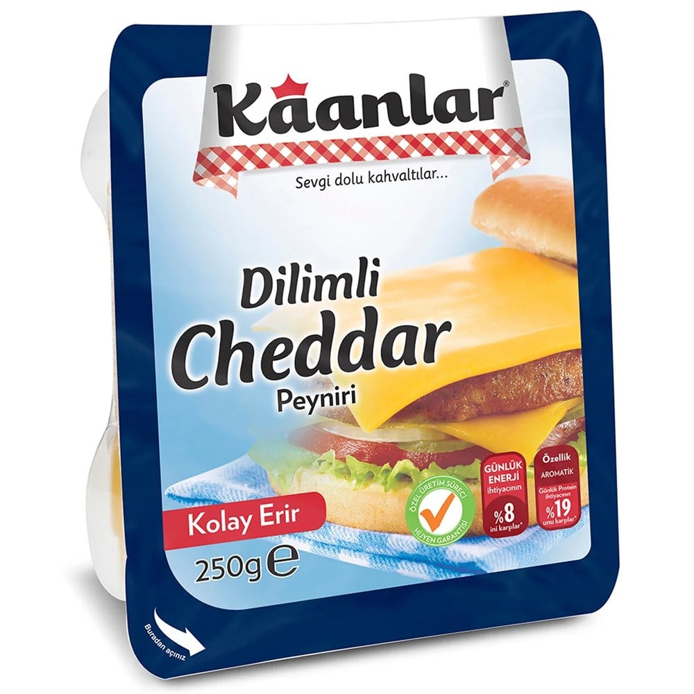 Krem PeynirKaanlar Cheddar Peyniri Tam Yağlıı Dilimli 250 g